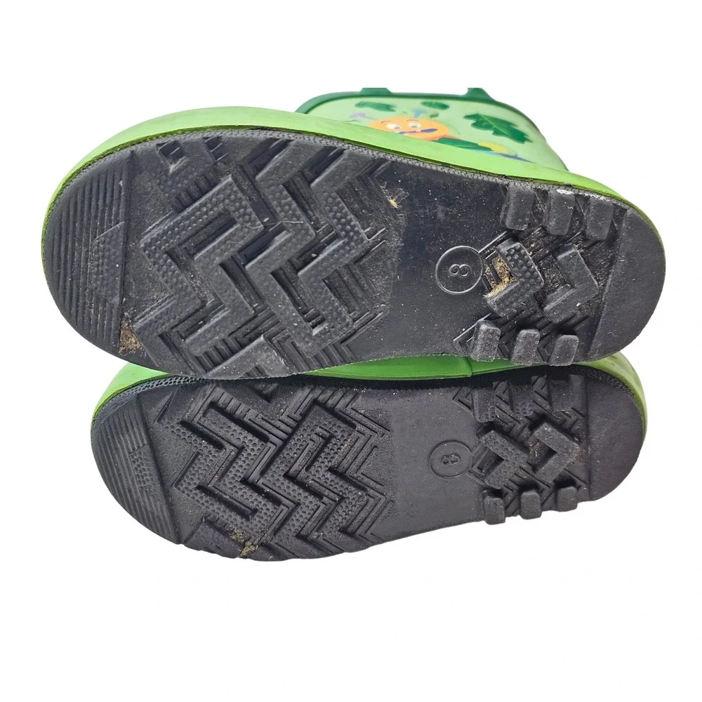 Cat & Jack‎ Kids Green Caterpillar Rain Boots Pull On Handles Size 8 Toddler